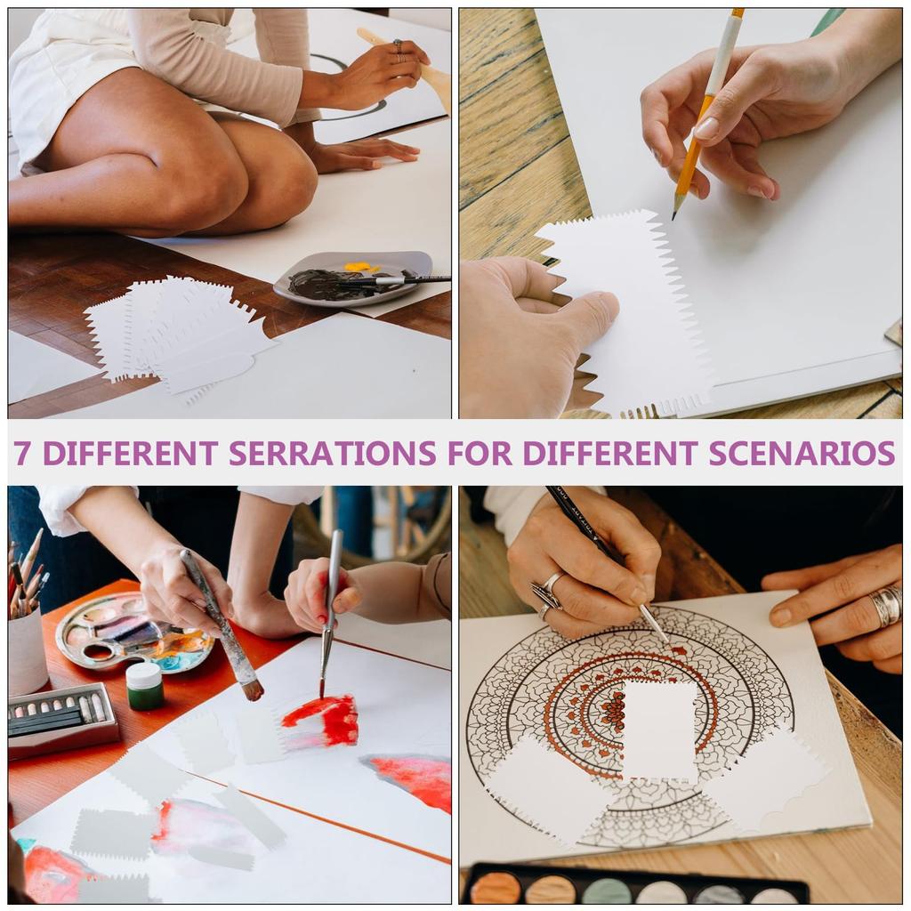 Lurrose Paint Scrapers, Acrylic Painting Tools, Durable, Lightweight, and Portable, Perfect for Home, School, and Students, Set of 7, White