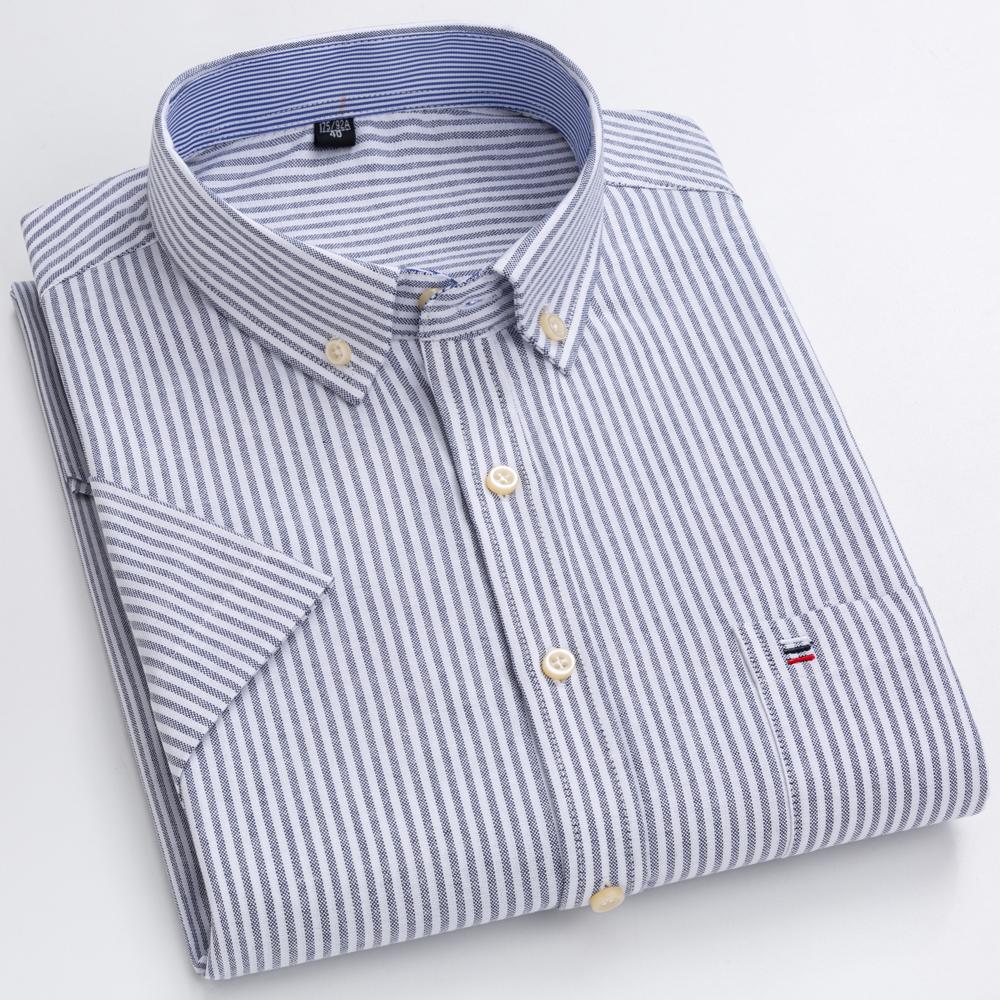 Camicia Casual da Uomo a Maniche Corte con Bottoni e Righe, Leggera, Colletto Oxford, Formale con Taschino