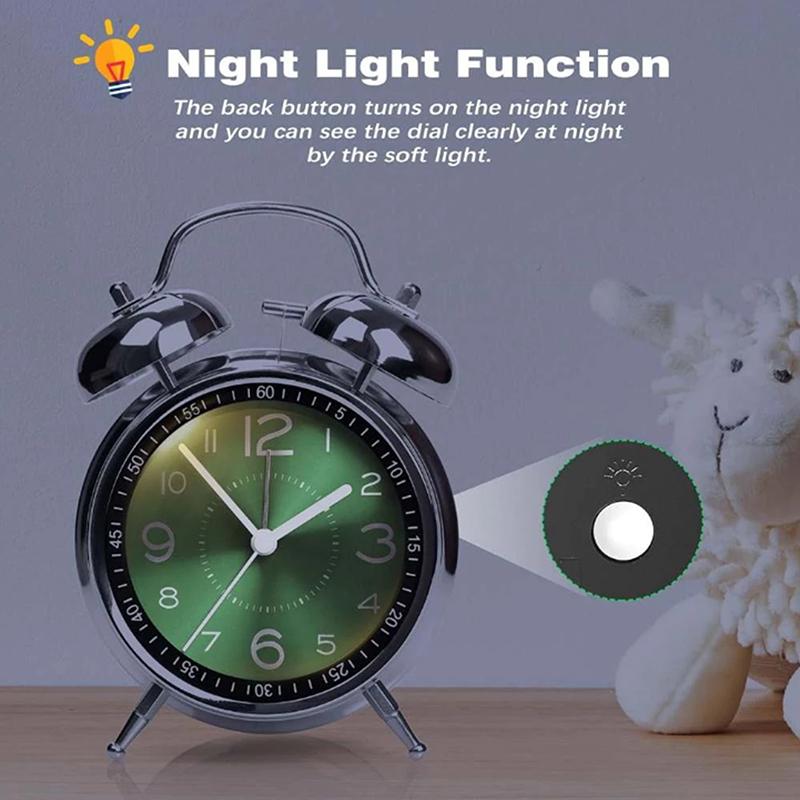 4 Inch Silent Alarm Clock With Night Light Portable Multi-Function Desk Clock For Students Home