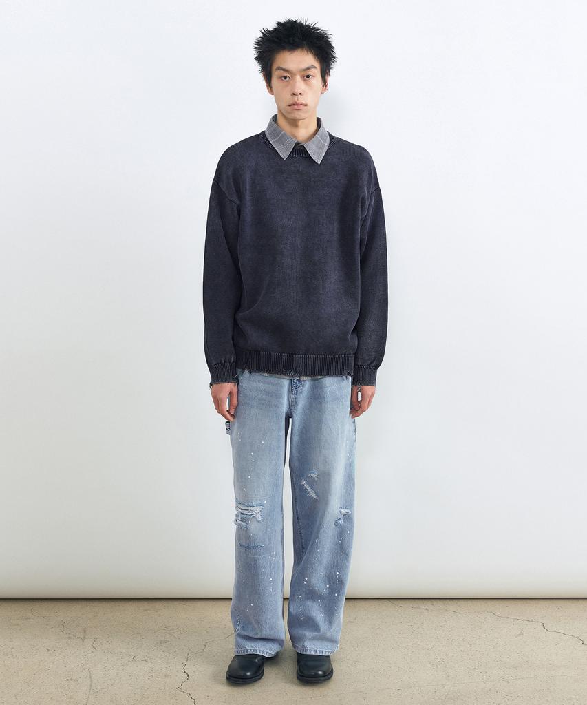 INSILENCE Stone Washed Pullover Washed Navy