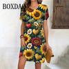 Elegant Retro Floral Pattern Women's Dress New  Spring Summer Casual Loose Short Sleeve O-Neck A-Line Dress Women Beach Sundress