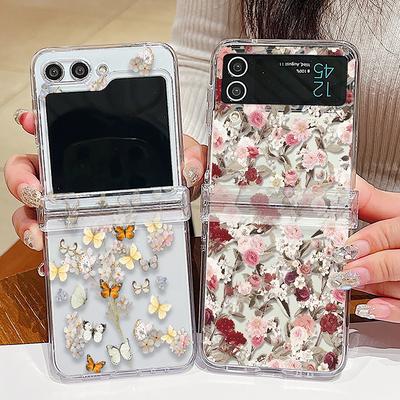 Coque Transparente Motif Fleur Rose Pour Samsung Galaxy Z Flip 6 5 4 3 Flip6 Flip5 Flip4 Flip3 5G Rigide Transparente Housse Pliante pour Téléphone