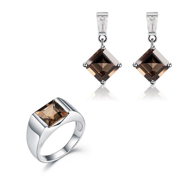 925 Sterling Silver Gemstone Jewelry Sets For Women Natural Smoky Quartz Earrings Trend Halloween Luxury Fine Jewelry