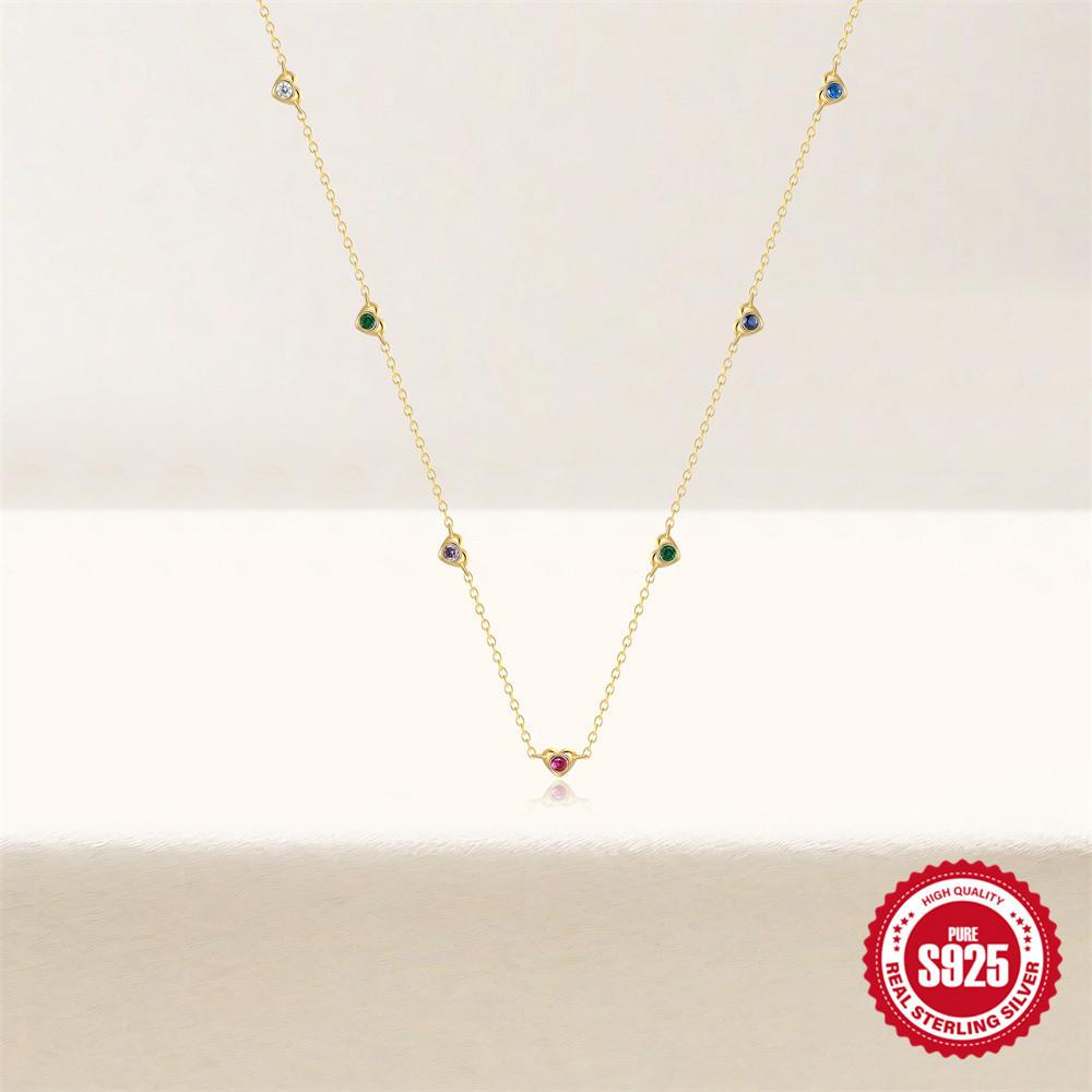 Simple Style S925 Sterling Silver Valentine'S Day Niche Design Sense "Hidden Head Poem" Concept Colorful Zircon Necklace