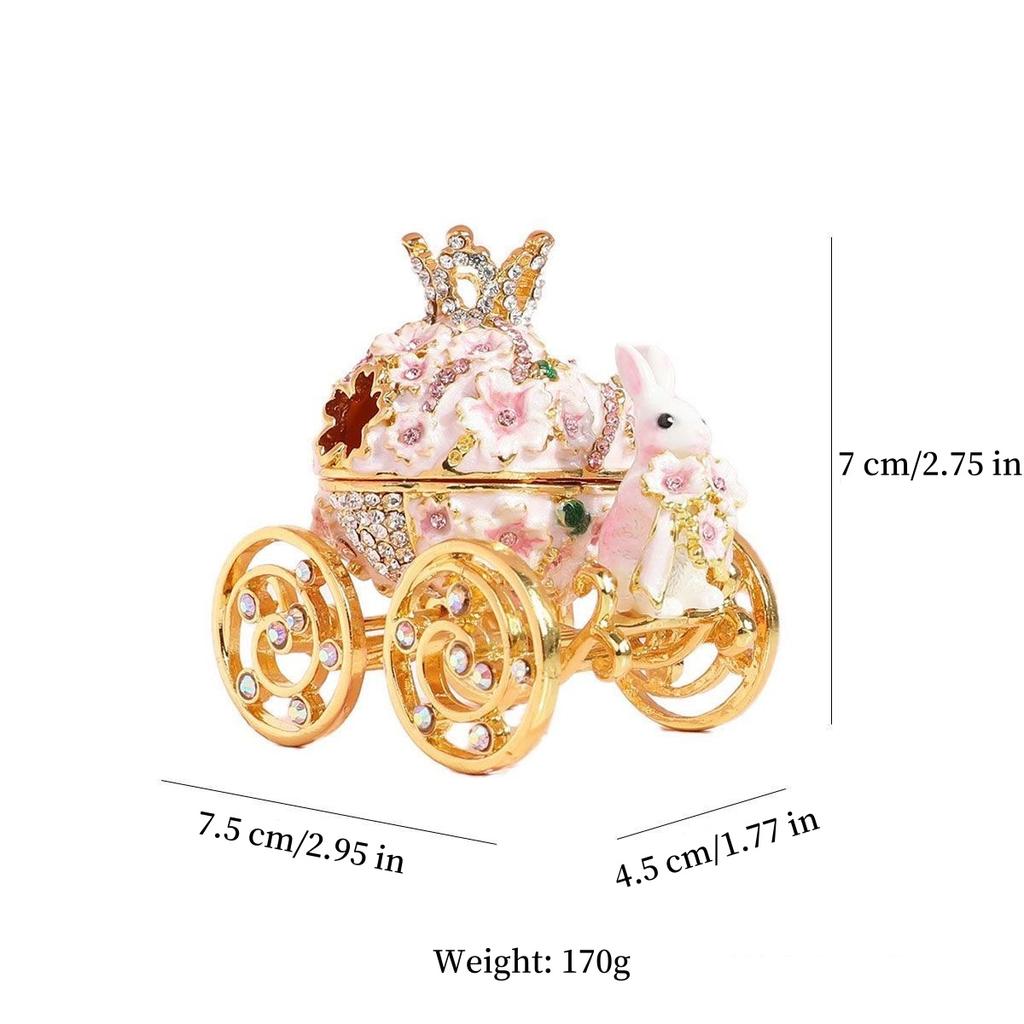 European Style Jewelry Storage Box,Pumpkin Cart White Rabbit Holder Alloy Inlaid Gem Ring Storage Jar Dresser Earrings Organizer