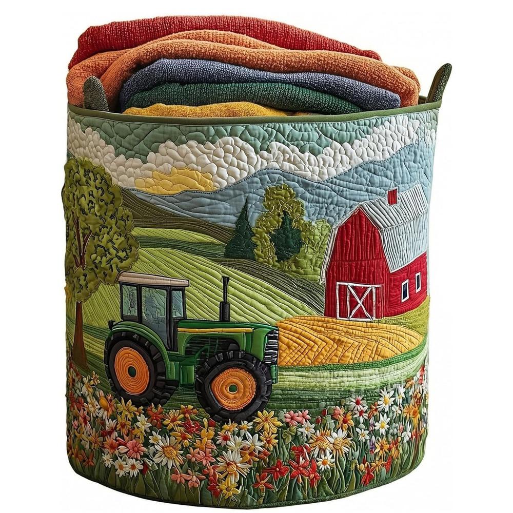 Foldable Fabric Floral Storage Bag with Handle Clothes Toy Organizer Quilted Laundry Basket 1