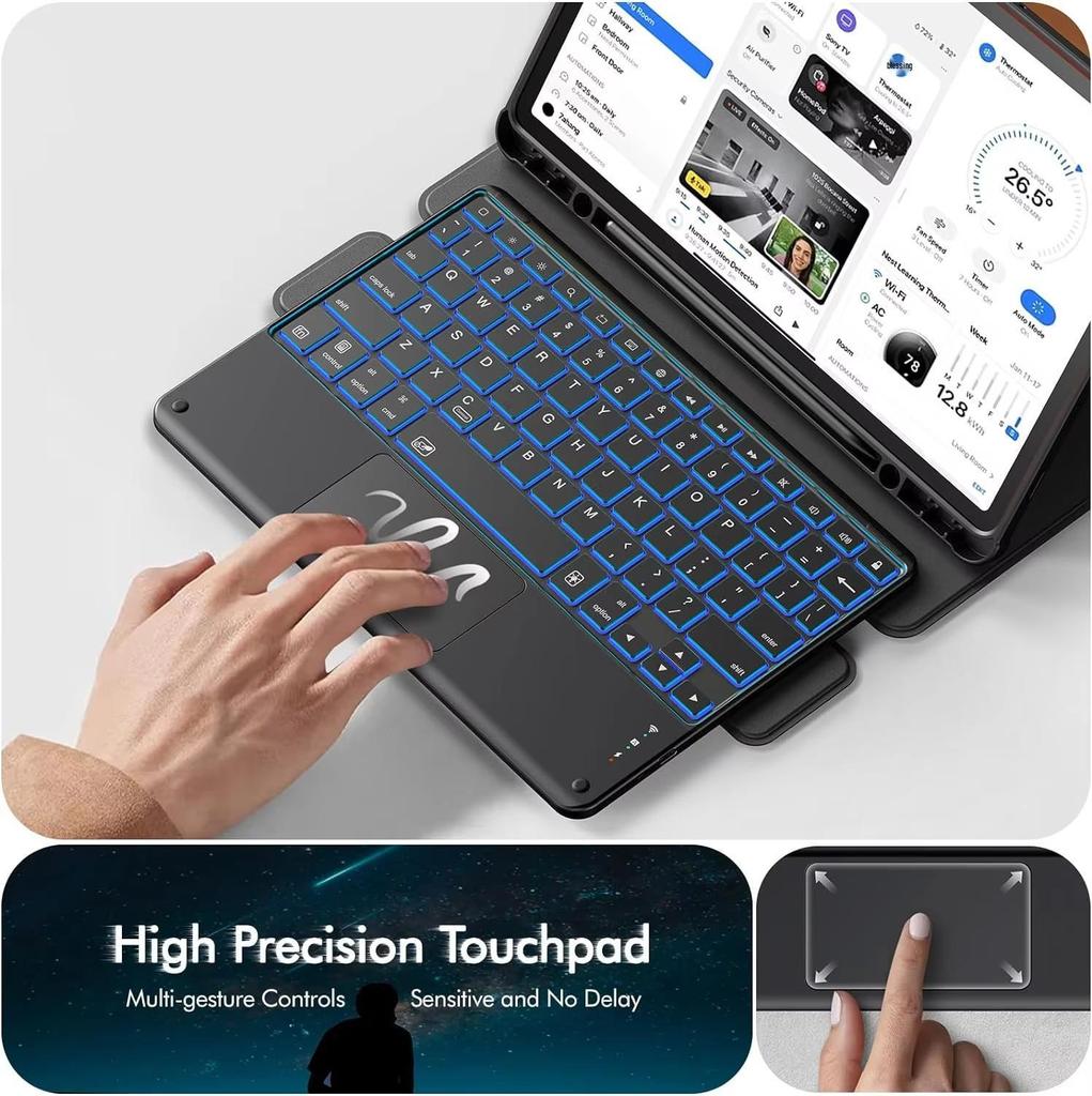 Samsung Tab A9 Plus Rotating Case with Backlit Keyboard & S9 Pen Slot