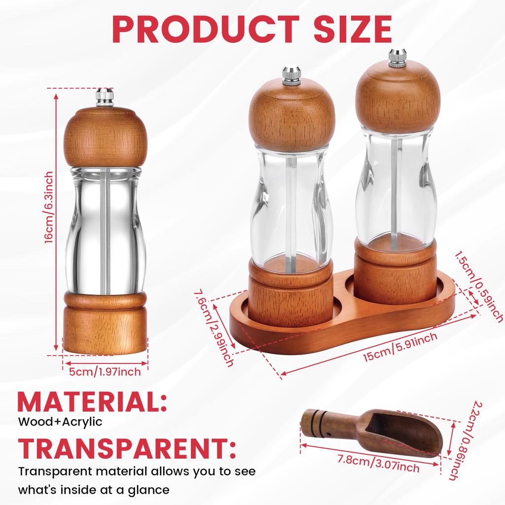 4Pcs Wood Salt and Pepper Grinder Set Abrasion Resistant Spice Grinder Coarse Fine Adjustable Salt and Pepper Mill Kitchen Tools