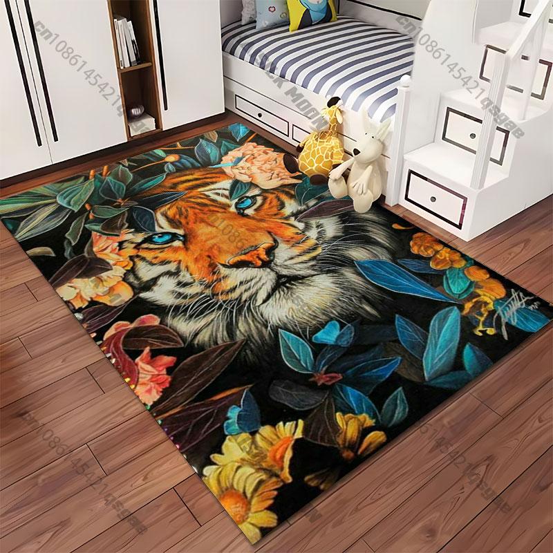 Tiger nature flowers vibrant contrast carpet Yoga living room room decor children's crawling mat doormat area rug