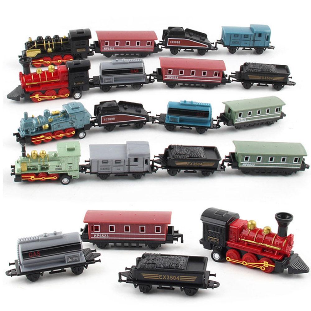 Autospielzeug 4 Stück Simulation Retro Dampflokomotive Legierung Maßstabsgetreues Modell Trägheits-Rückzieher Lernspielzeug für Kinder