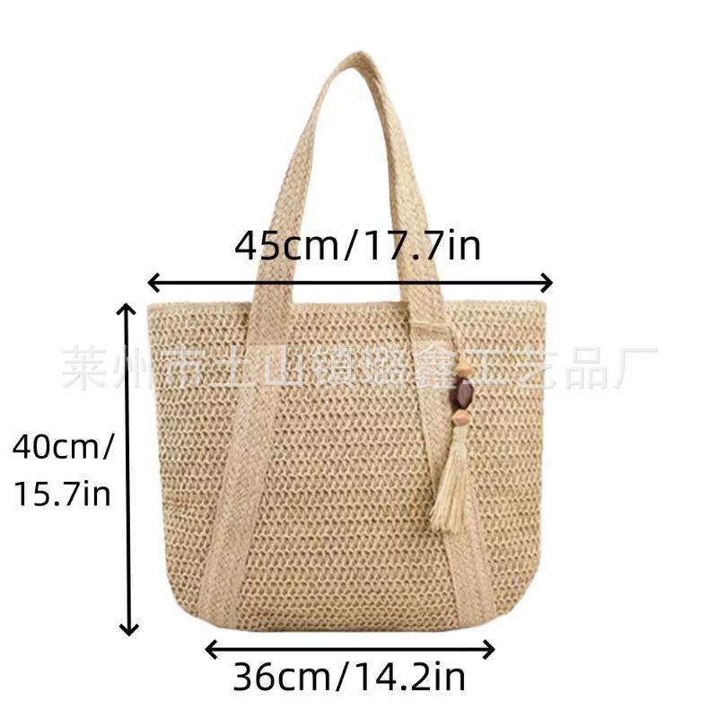 Women s classic straw bag summer beach shoulder bag woven straw bag tote bag leather shoulder strap hand woven bags бежевый