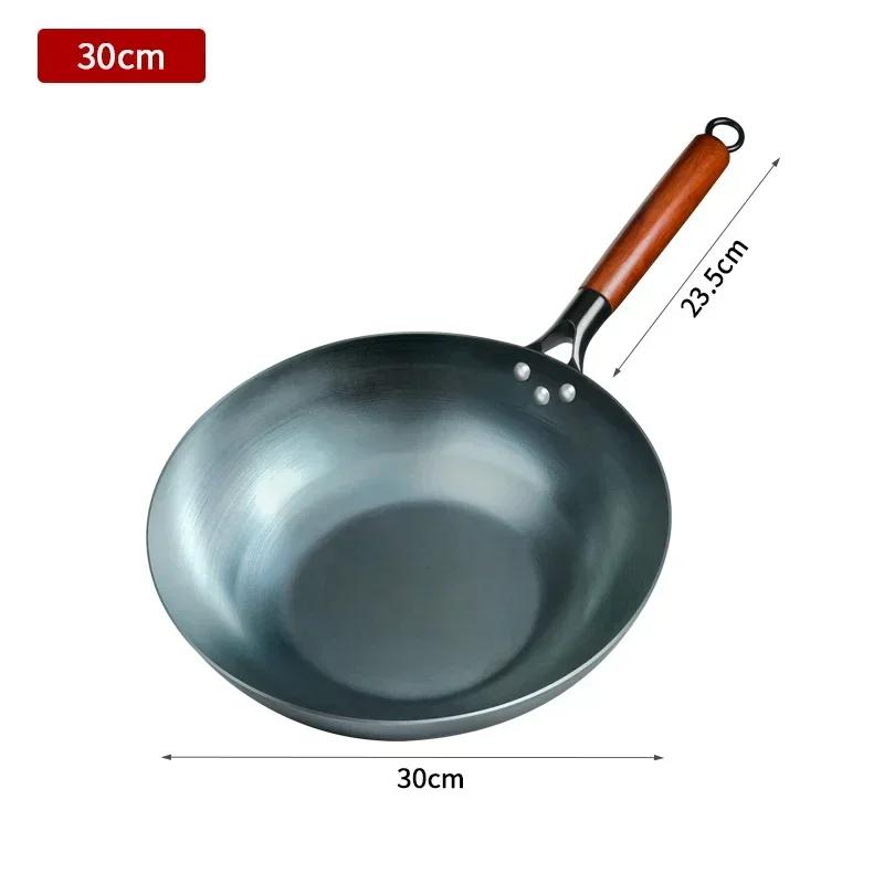 Flat Bottom Wok Pan 13.5 Woks and Stir Fry Pans Blue iron Cookware Traditional Chinese Cookware for Electric Induction Cooktops