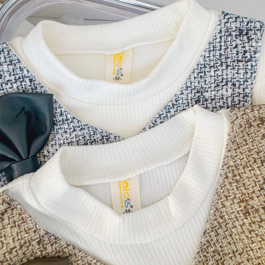 Autumn Sweet Bow Baby Girl Dress Simple Checkered Long Sleeved Children'S Clothing Suitable Babies