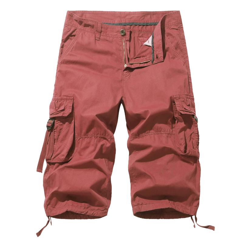 Men's Cotton Below Knee Length 3/4 Long Shorts Men's Tactical Capri Pants Multi Pocket Summer Twill Work Cargo Pants Man