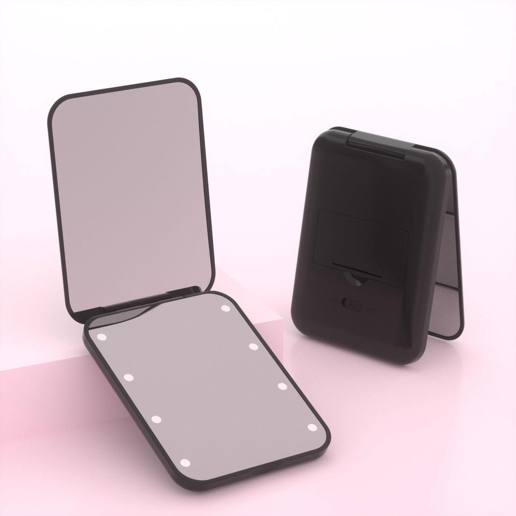 Portable LED Makeup Mirror with 2X Magnification - Handheld, Folding Design