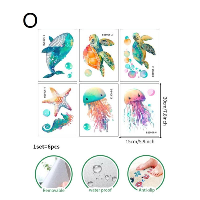 6Pcs/Set Bathtub Decoration Anti-Slip Bathtub Stickers Cartoon Coral Crab Small Fish Pattern Stickers Bathroom Pvc Frosted Batht