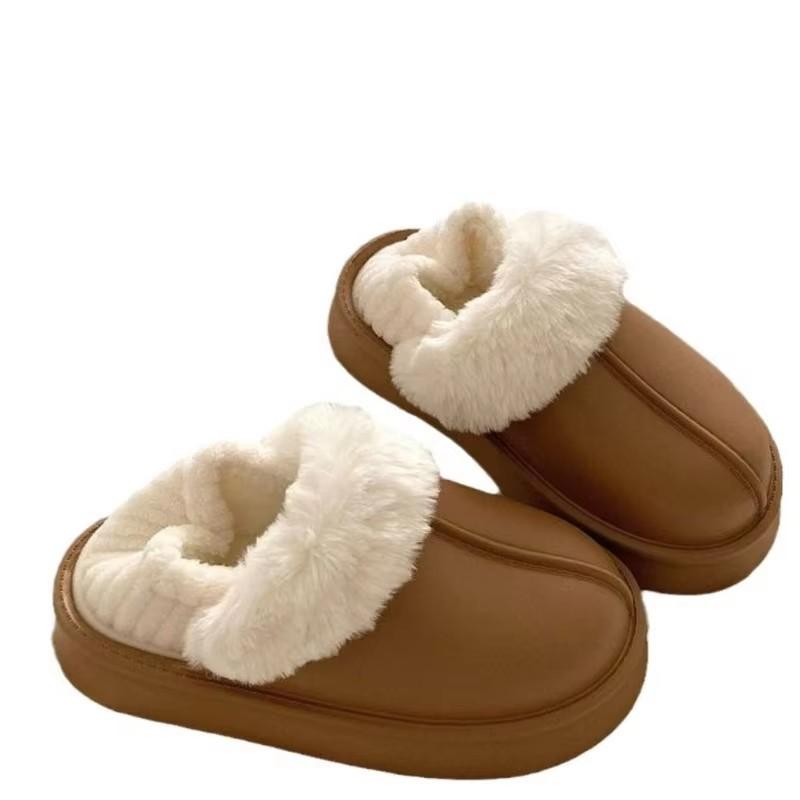 Fashion Crestar Winter Women Fuzzy Slippers New Outdoor Waterproof Cotton Shoes Warm Fluffy Home Slides Detachable Plush Cotton Slippers