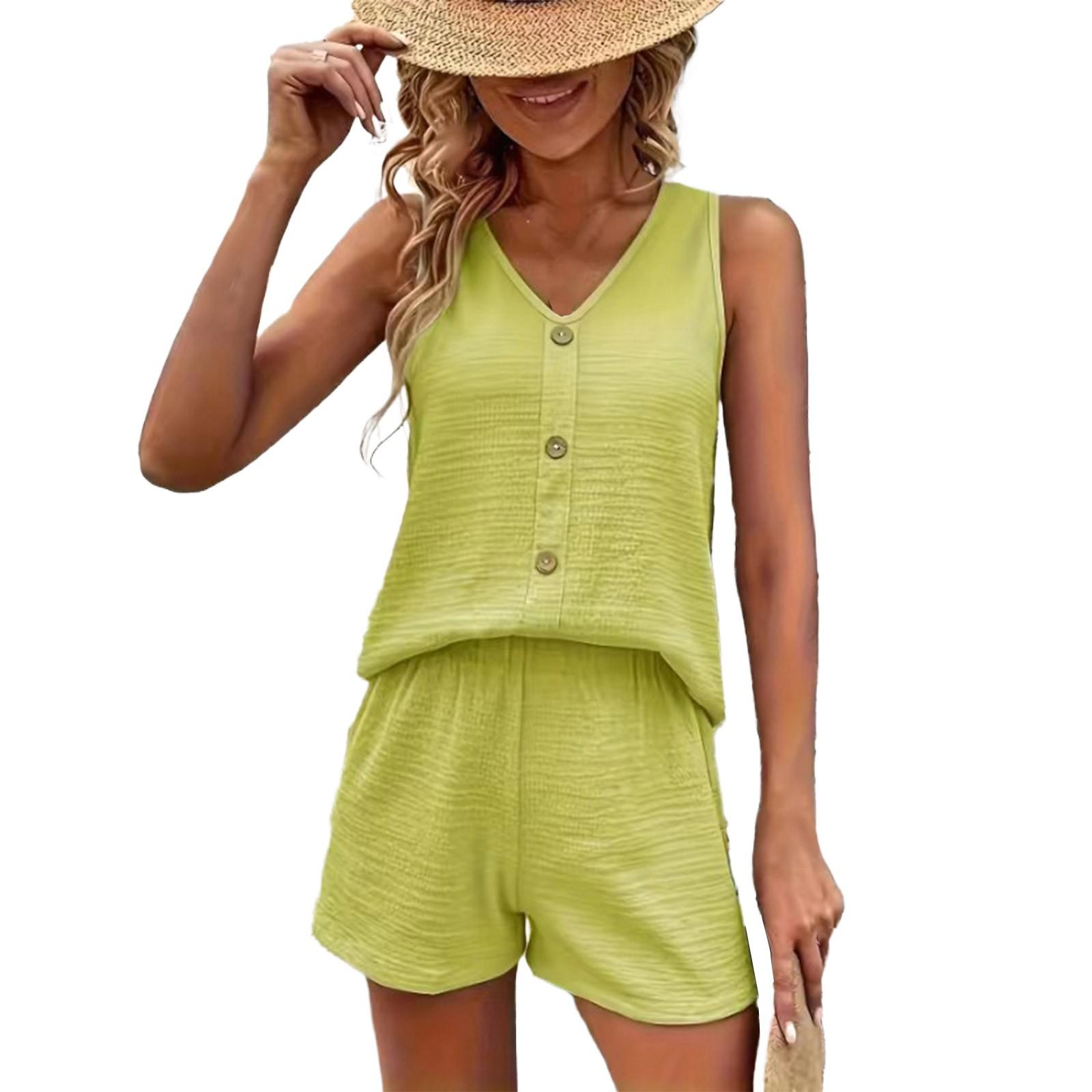 

Модный летний повседневный жилет-двойка без рукавов с V-образным вырезом и однотонными пуговицами XXL