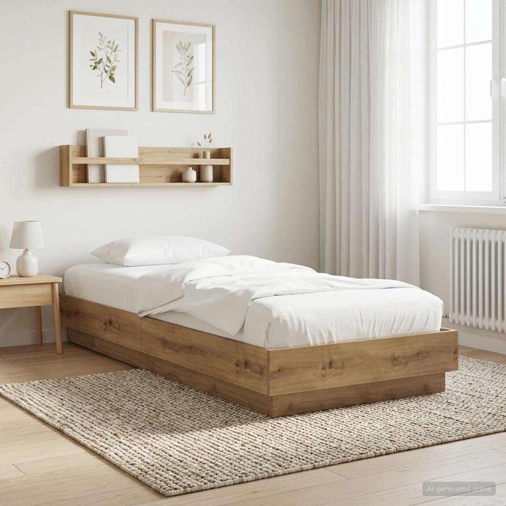 Artisan Oak Wooden Floor Bed Frame 80 x 200 cm Particleboard
