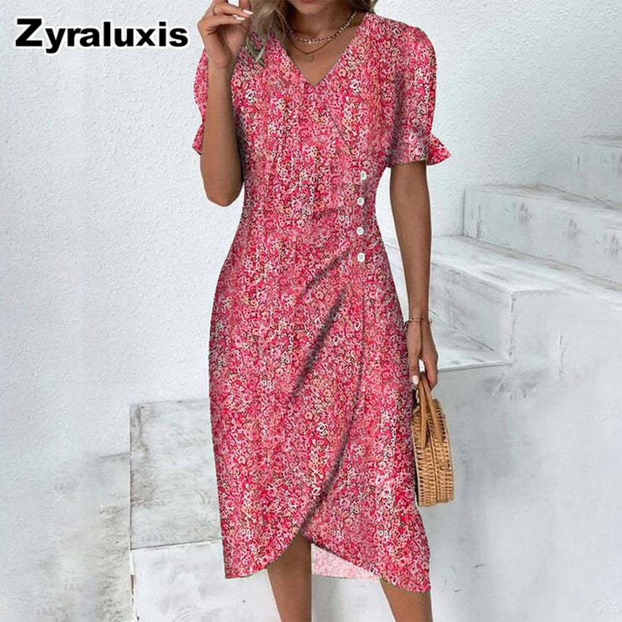 Large Quantity New Summer Geometric Patchwork Bubble Sleeve Irregular Hem Dress S