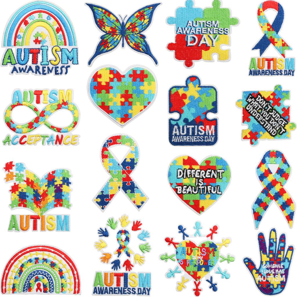 Färg pussel broderi tyg klistermärke liten dinosaurie dator broderi etikett tecknad sköldpadda autism kampanj patch klistermärke strykning