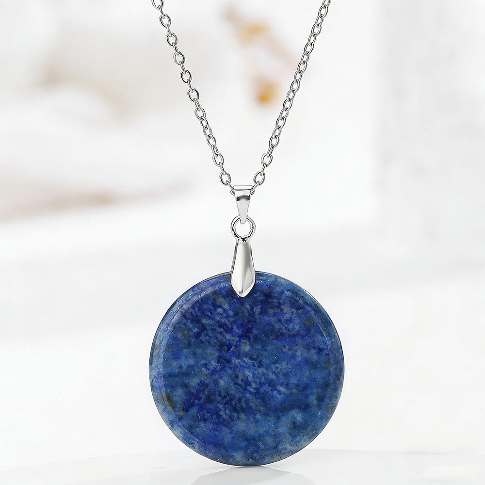 Round Slice Stone Pendent Necklace Natural Tiger Eye Lapis Lazuli Stone Chain Necklace Exquisite Jewelry Gift For Women