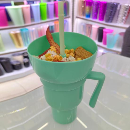 Snack And Drink Cup with Straw Lightweight Stadium Tumbler Portable Reusable Snack Tumbler Bowl for Family Gatherings Picnics