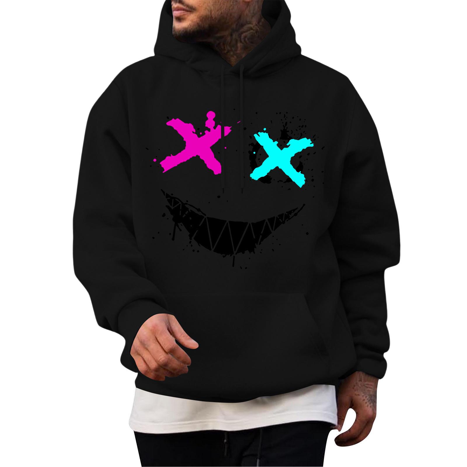 

Мужская повседневная толстовка модная толстовка с капюшоном для отдыха топы подростковая уличная мода рубашка с длинным рукавом теплая XXL чёрный