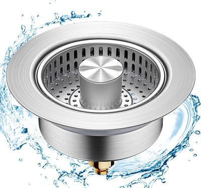 3 In 1 Kitchen Sink Drain Strainer,Universal Stainless Steel Kitchen Sink Stopper, Pop Up Anti-Clogging for 3-1/2 Inch US Standa
