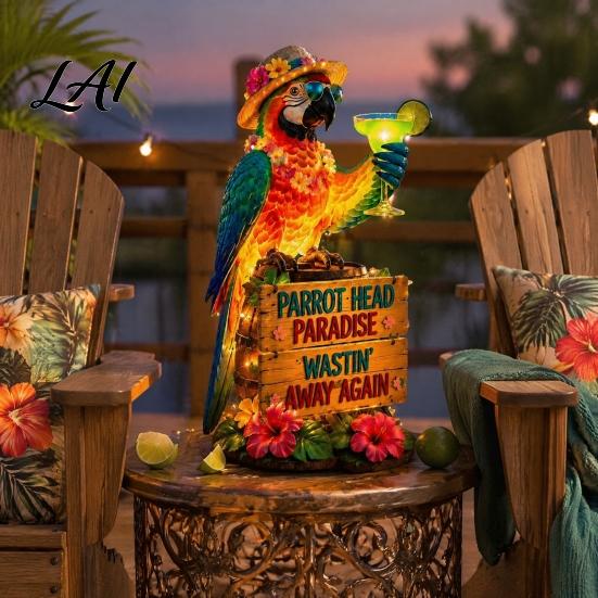 Lumière Animale Étanche Solaire Perroquet Lampe Piquet de Jardin avec Sculpture Automatique Marche/Arrêt Décoration Oiseau pour Patio Extérieur Chemin Paysage