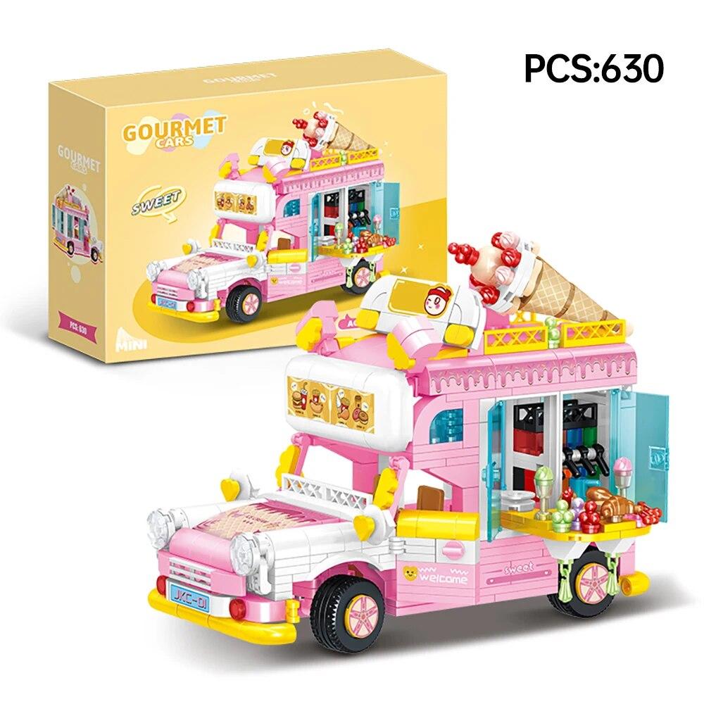 ToylinX 641PCS Building Blocks Mini Car Ice Cream Truck Model, Street View Series Christmas Xmas Best Gift for Girls with Box