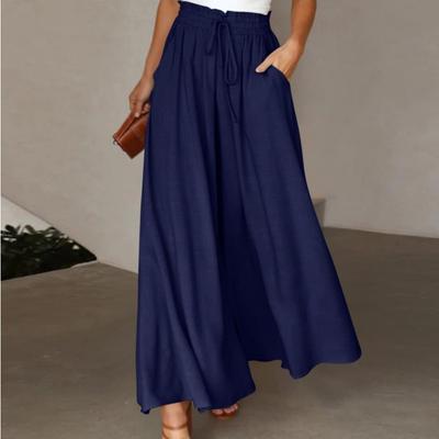 Sommar Dam Vida Ben Byxor Elastiskt Bälte Vida Ben Hög Midja Långa Culottes