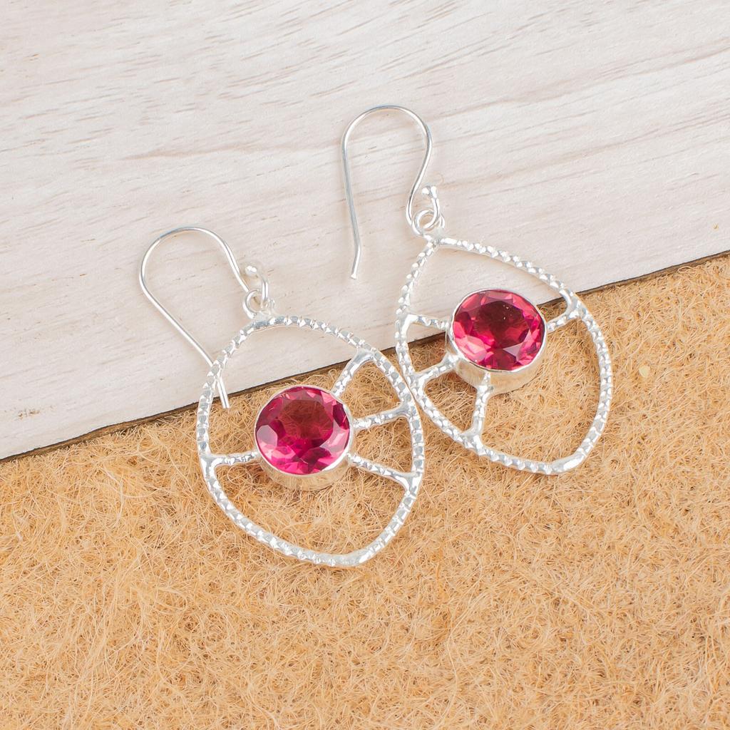 Pink Tourmaline Gemstone 925 Sterling Silver Jewelry Handmade Hook Earrings2.00" EE-52-13