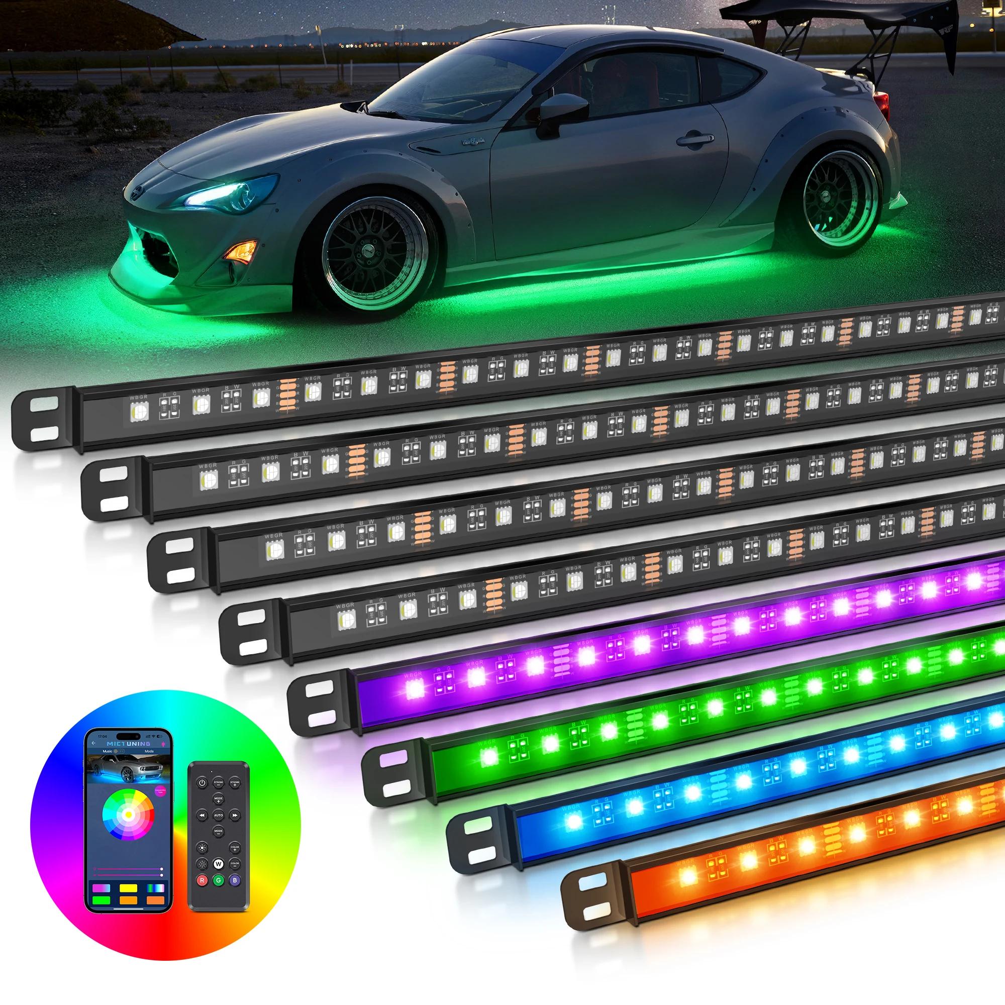 Комплект светодиодной полосы для подсветки днища автомобиля N8, RGB+IC LED, Многоцветная неоновая лента для наружной подсветки, Беспроводное управление через приложение и пульт ДУ RGBW  LED