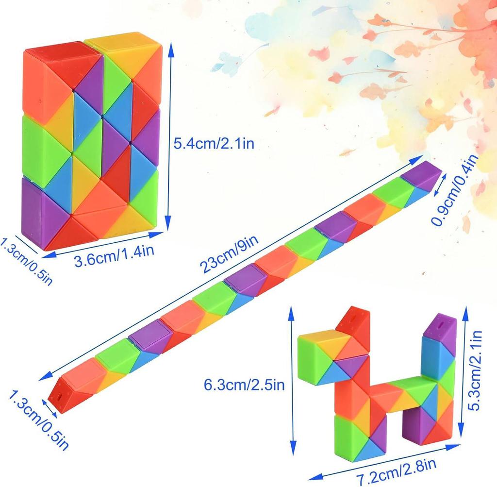3pcs Mini Fidget Snake Cube Rainbow Twist Puzzle Stress Relief Sensory Toys Stocking Stuffers Goodie Bags Fillers for Kids Party