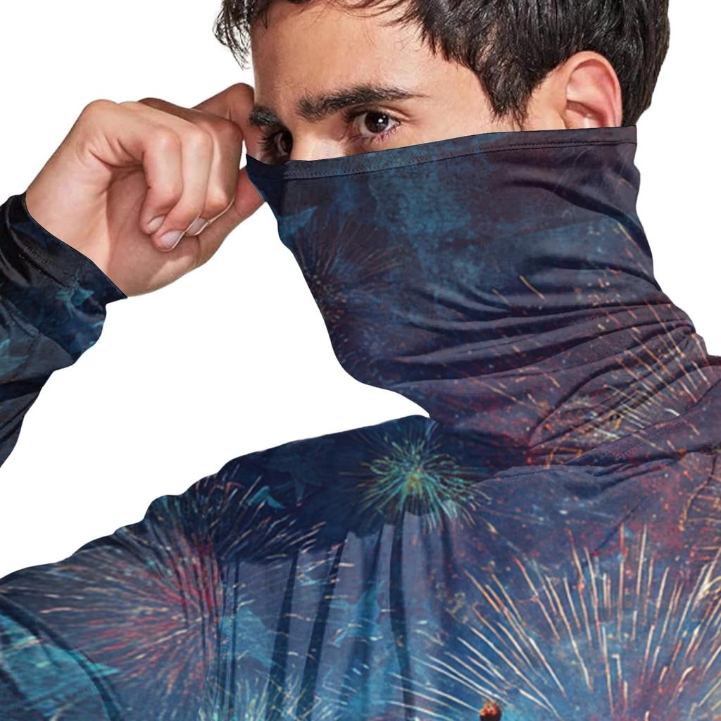 Men's Casual Independence Day Print Hooded Long Sleeve Sun Protection Shirt Lightweight Breathable Outdoor Pullover