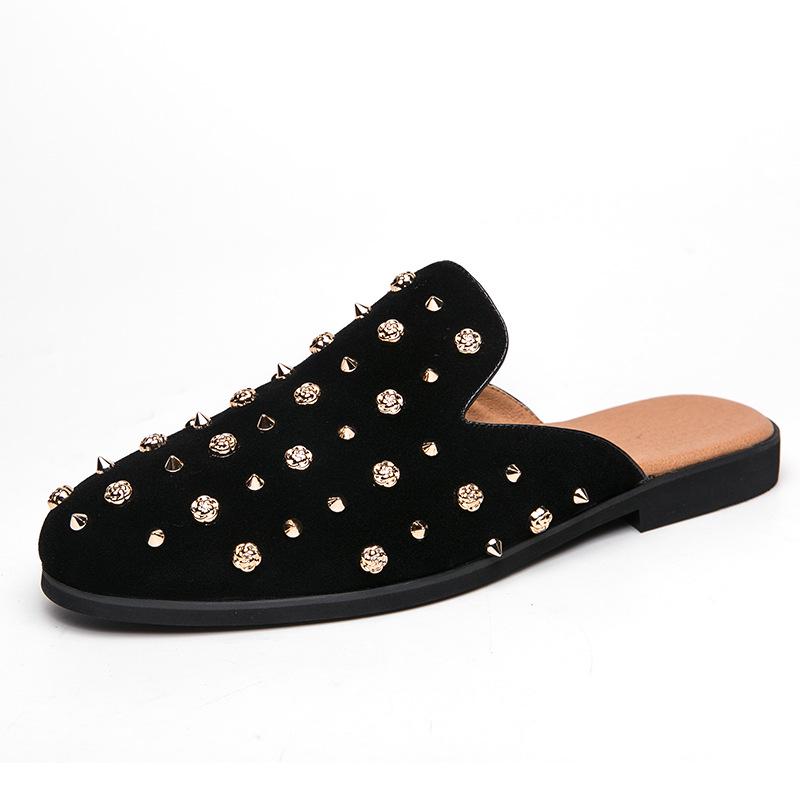 Men s Casual Summer Leather Slip-On Half-Open Shoes - Korean Style Driving Loafers 40