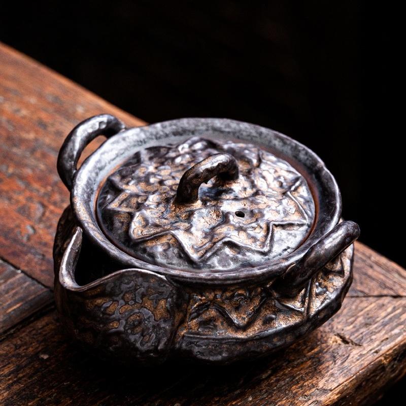 

Old Rock Mud Rough Pottery Tea Pot Retro Black gold glazeTeapot Tea Kettle Tea Ceremony Tea Making Single Pot Tea Ceremony