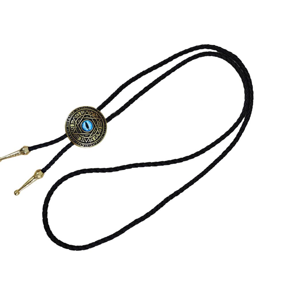 Handcrafts Faux Leather Bolo Tie Necklace Western Cowboy Jewelry Devil Eye Eagle Totem Pendant Necktie for Men and Women
