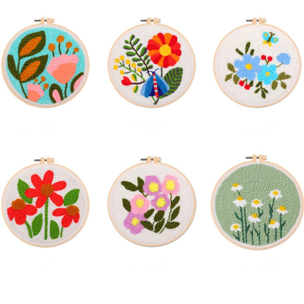 Punch Needle Kits For Beginners Flower Punch Needle Embroidery Starter Kits With Punch Needle Fabric Embroidery Hoops And Yarns