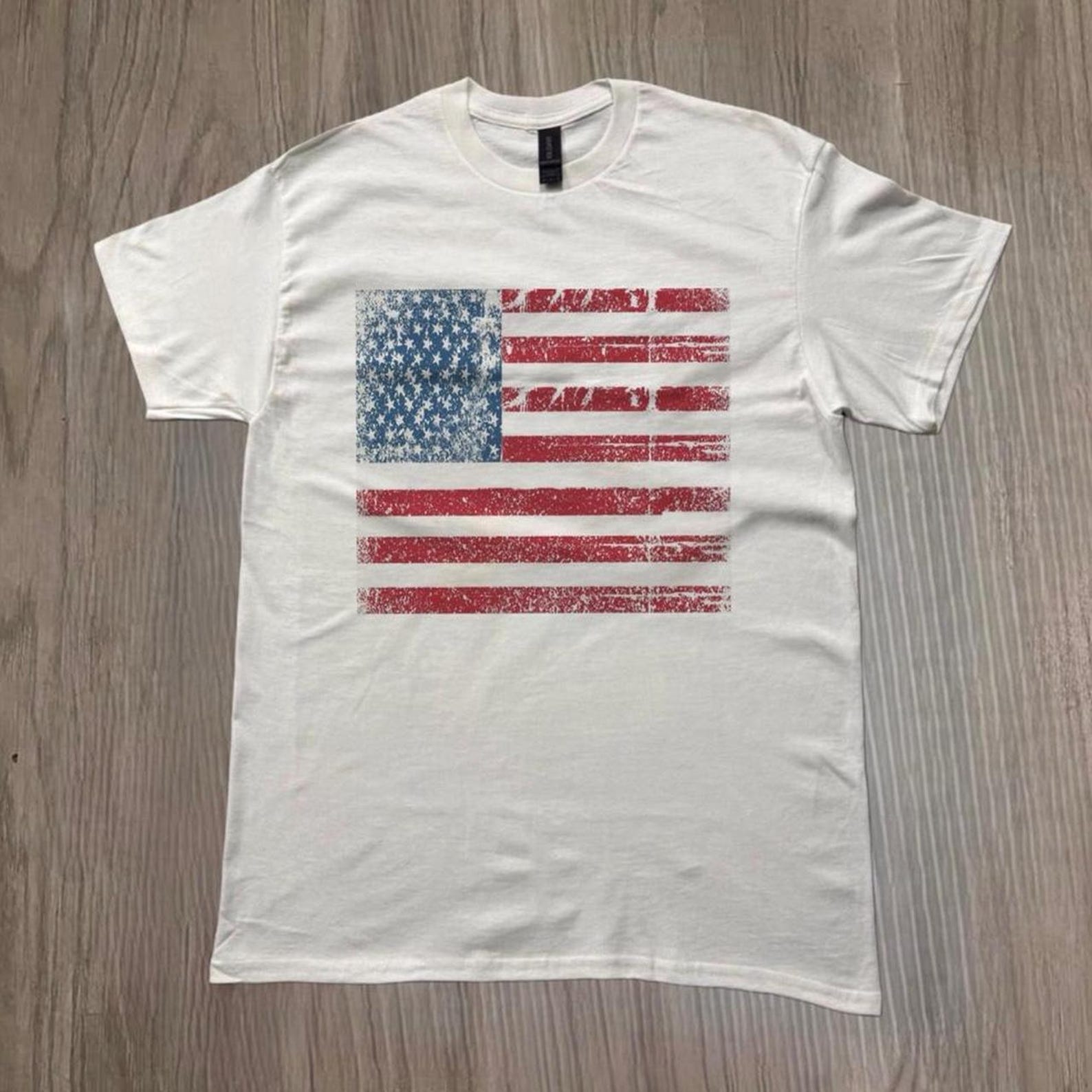 American Flag Shirt, Vintage USA Flag Tee, Patriotic Distressed T Shirt, Fourth of July Shirt, USA Graphic Tee, vintage American flag S