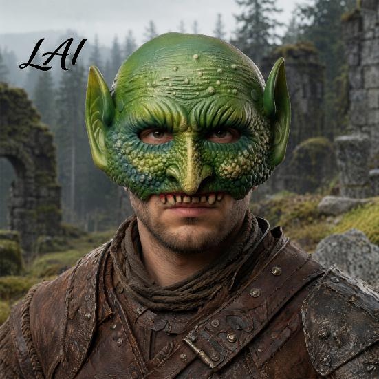 Soft Material Costume Accessory Halloween Green Lizard Mask Realistic Textured Half-Face Mask,PU Foam Lightweight Animal Party Mask Accessory,