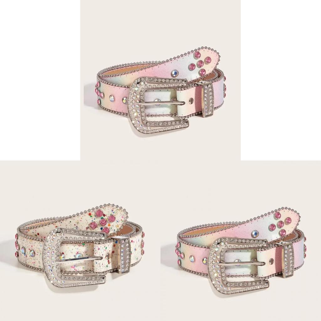 Y2k Womens Belt With Water Diamond Rivets For Punk Fashion And Denim Accessories