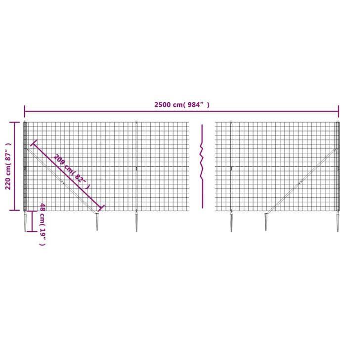 VidaXL Clôture en Treillis Métallique et Piquet d'Ancrage, Panneau de Clôture Décoratif, Barrière de Protection Jardin Patio 154143