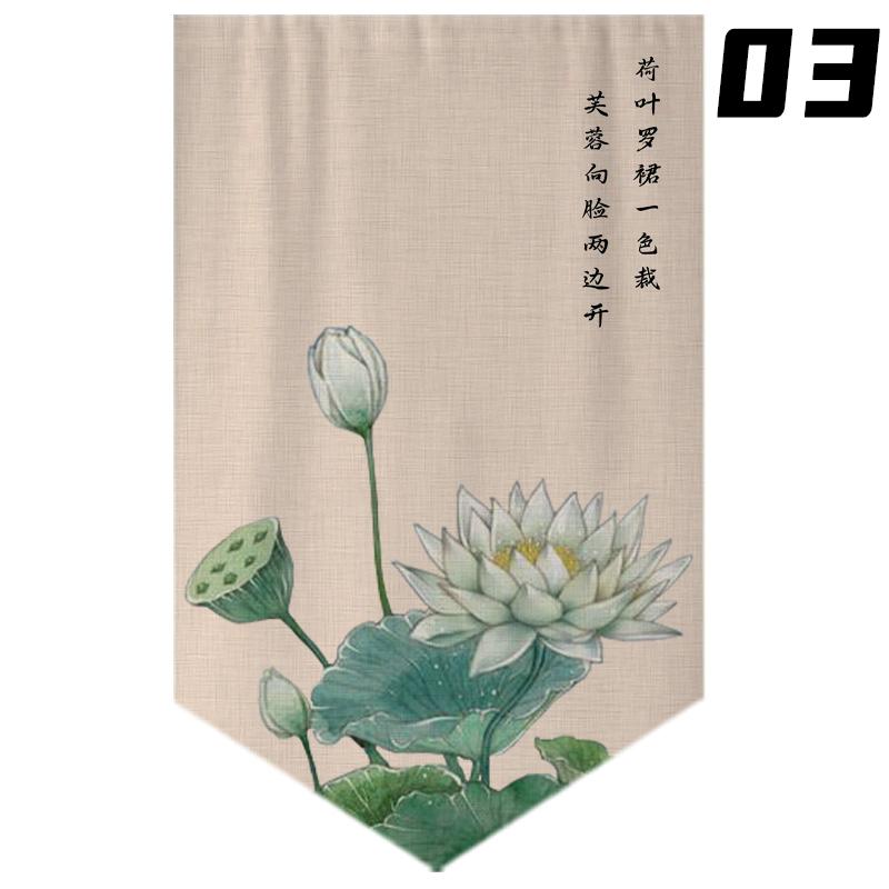 Chinese Style Lotus Printed Short Curtain Kitchen Partition Restaurant Half-Curtain Home Doorway Bedroom Decor Window Drape