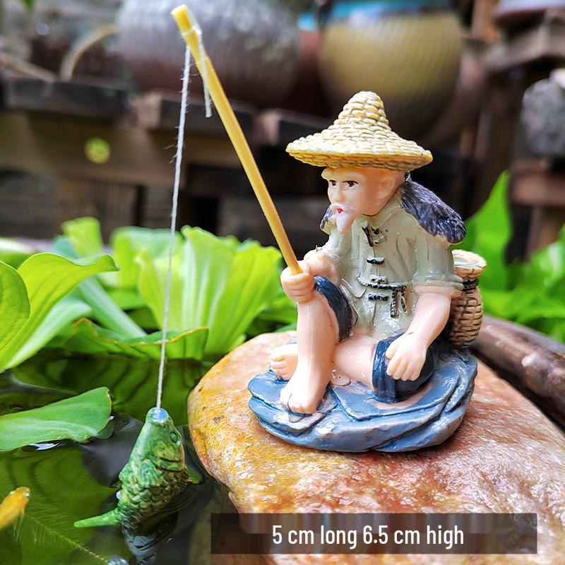 Jiang Taigong Fischer Ornaments für Hof Fischteich Felsen Bonsai Dekor