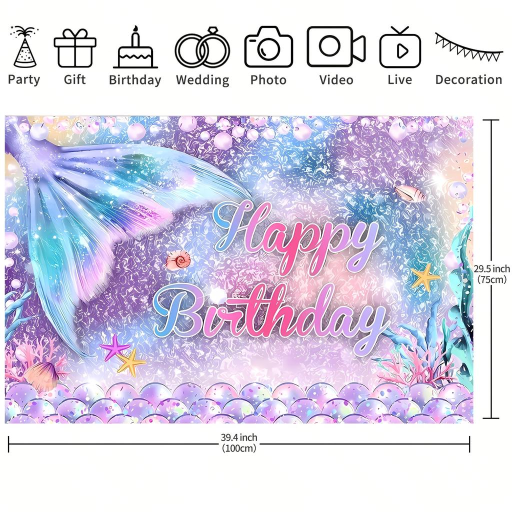 1 piece color fish scales and fish tail birthday theme one-year-old celebration background cloth for photography background
