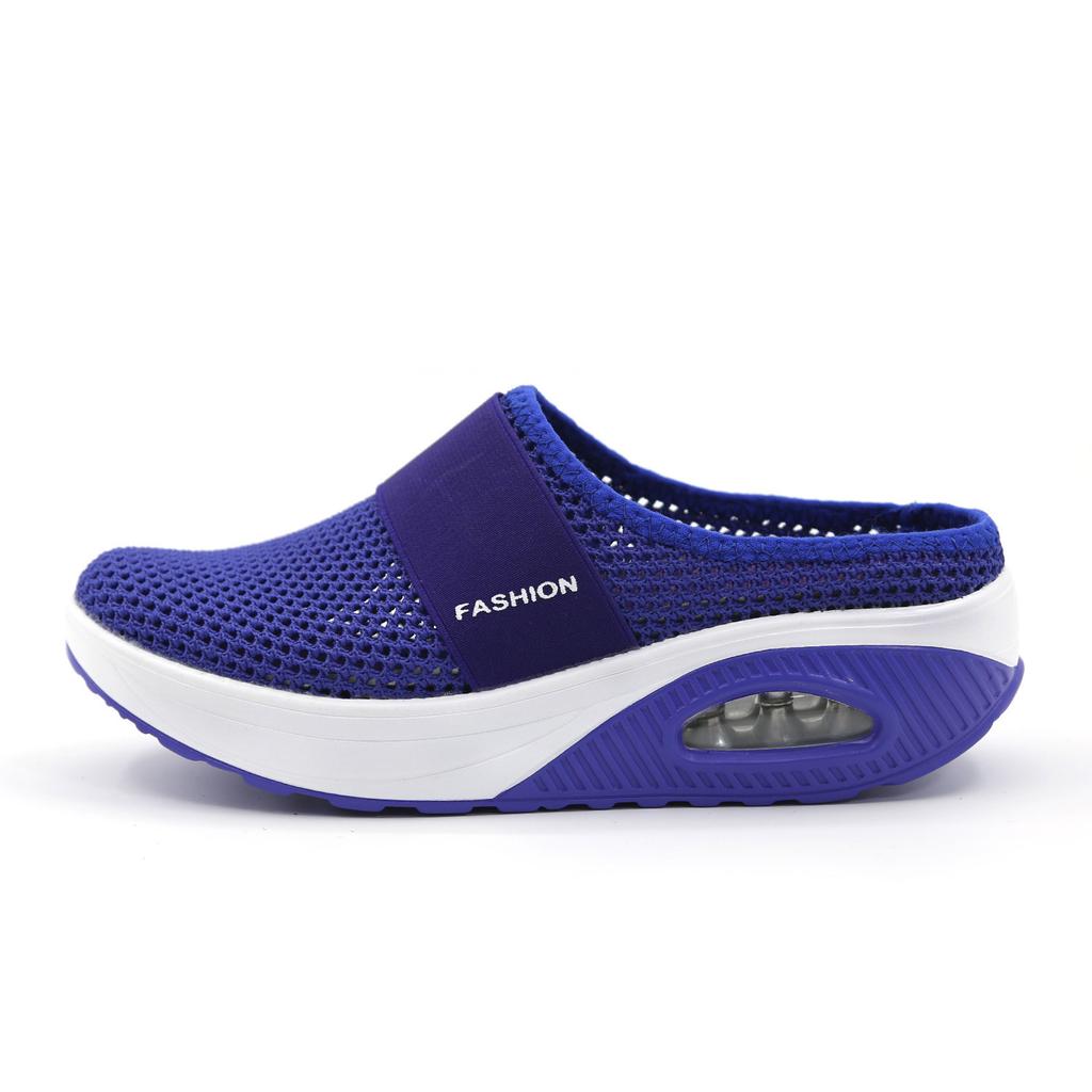 Large size ultra-light mesh breathable fly-woven shoes fashionable and casual half-drag women's shoes thick-soled air cushion one pedal