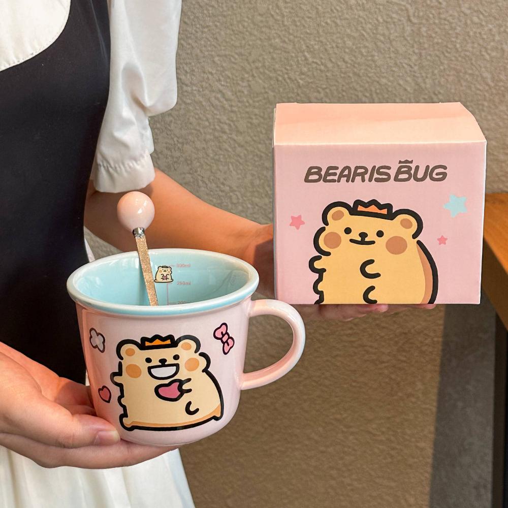 High-value cute bear bug cup girl birthday gift children's breakfast coffee cup girlfriend souvenir gift box