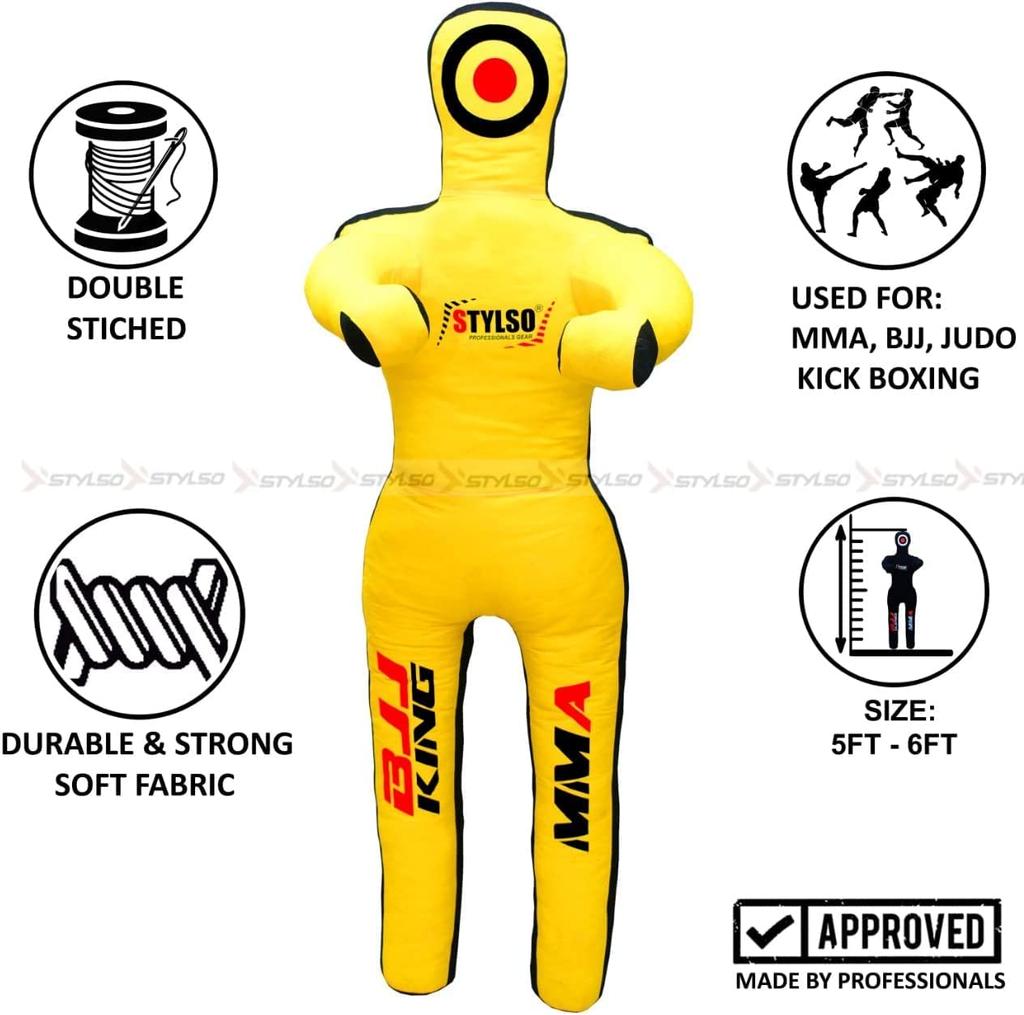 Unpadded Grappling Dummy Wrestling Dummy Jiu Jitsu Dummy BJJ MMA Judo Karate Training Adults Kids Youth Practice Tackling Dummy (Yellow, 5ft/60in)